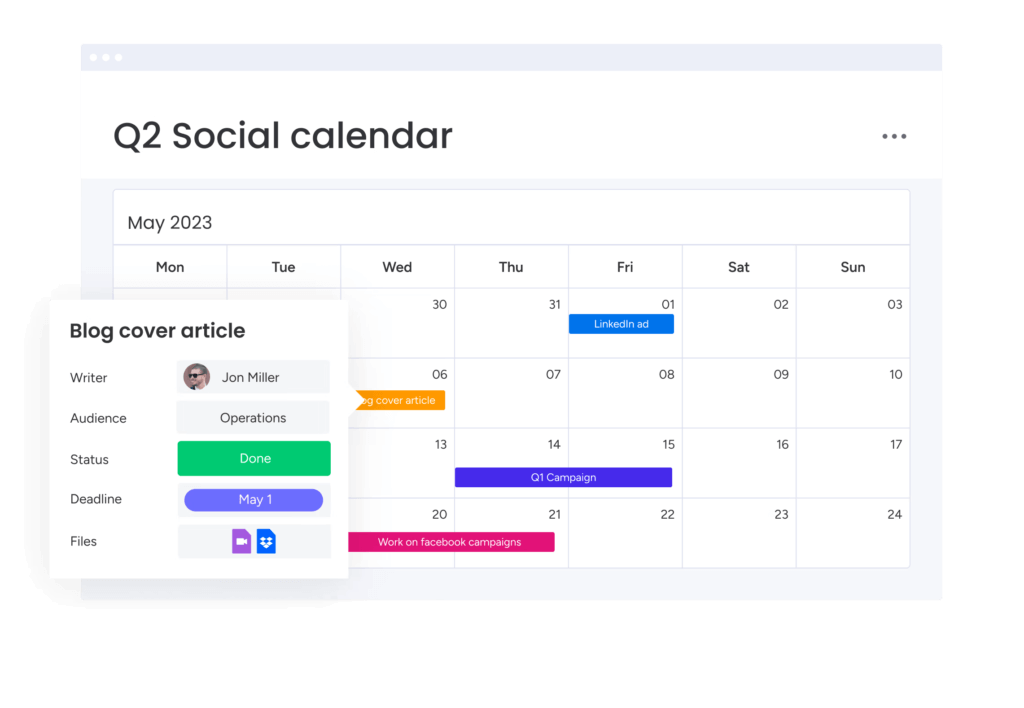 monday.com content calendar