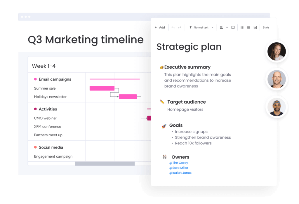 monday.com strategic planning gannt chart